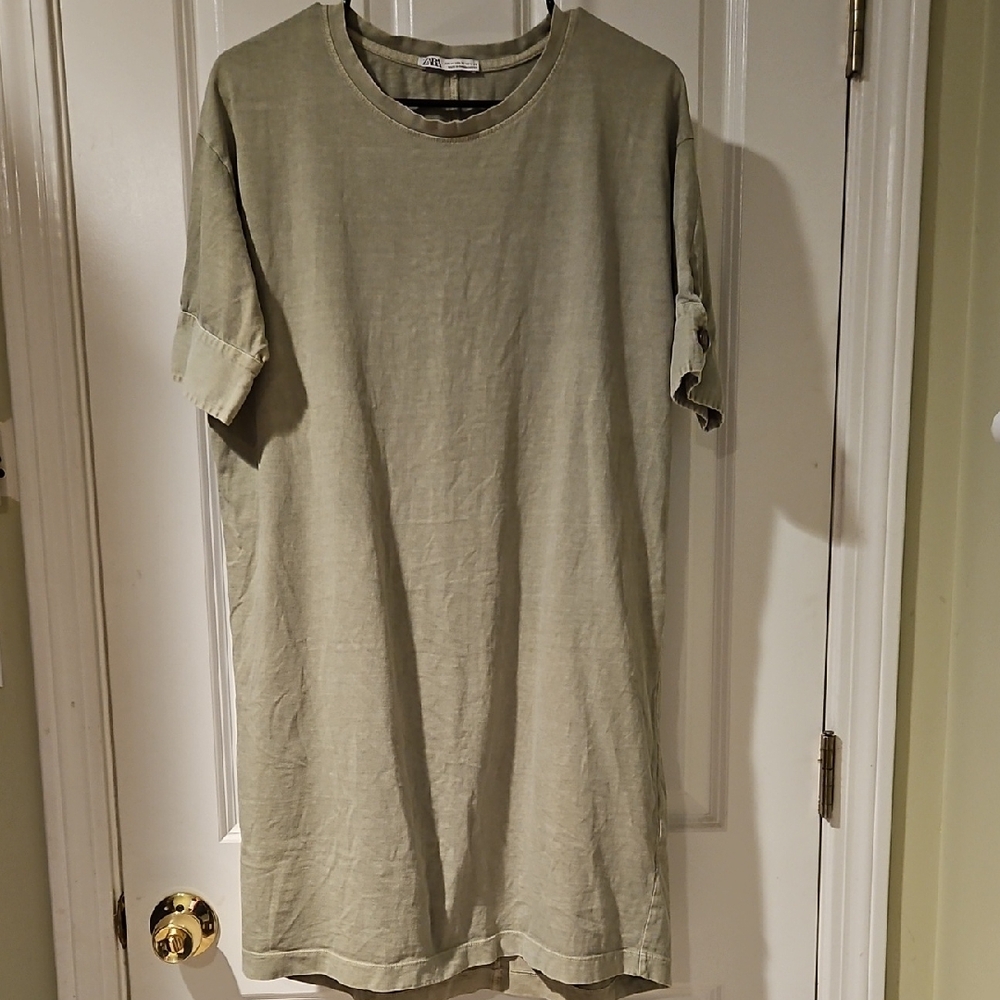 Zara Army Green Short Sleeve Dress